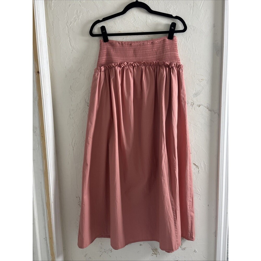 By Anthropologie Smocked Yoke Maxi Skirt Side Slit Spring Size S. MSRP $138 - Picture 2 of 8